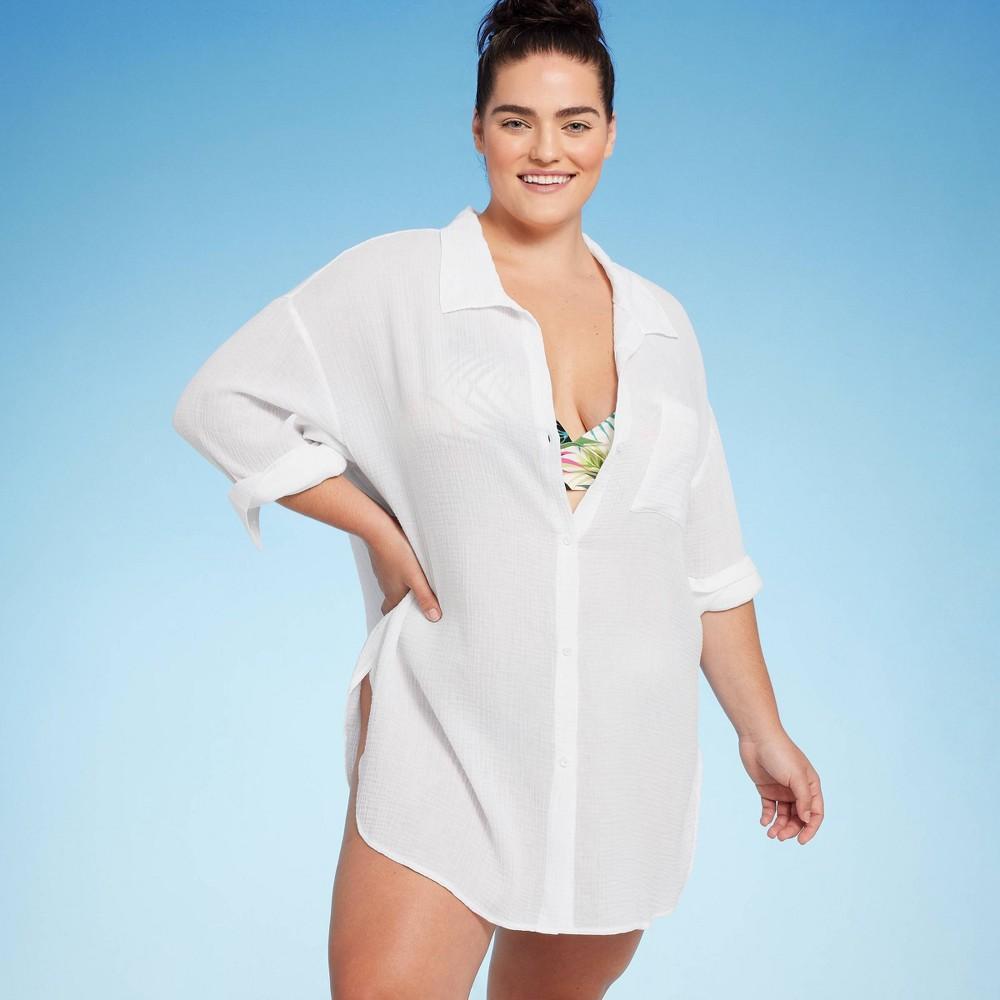 Womens Button-Up Cover Up Shirtdress - Shade & Shore Hot XL Product Image