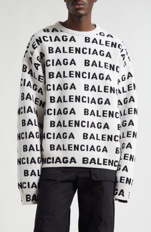 Balenciaga Allover Logo Wool Blend Crewneck Sweater Product Image