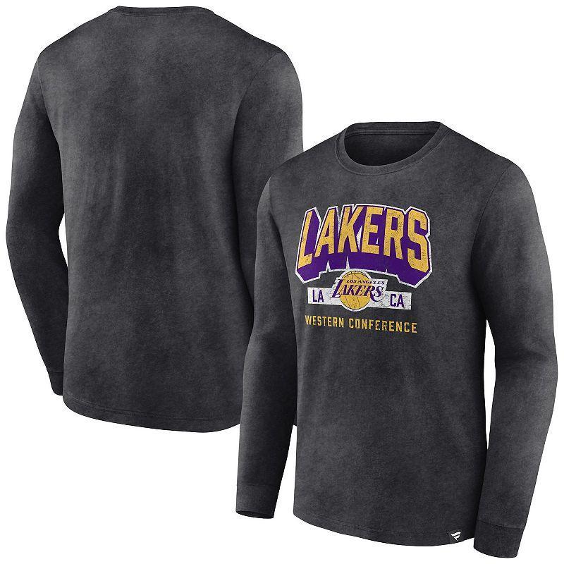 Mens Fanatics Branded Heather Charcoal Los Angeles Lakers Front Court Press Snow Wash Long Sleeve T-Shirt Product Image