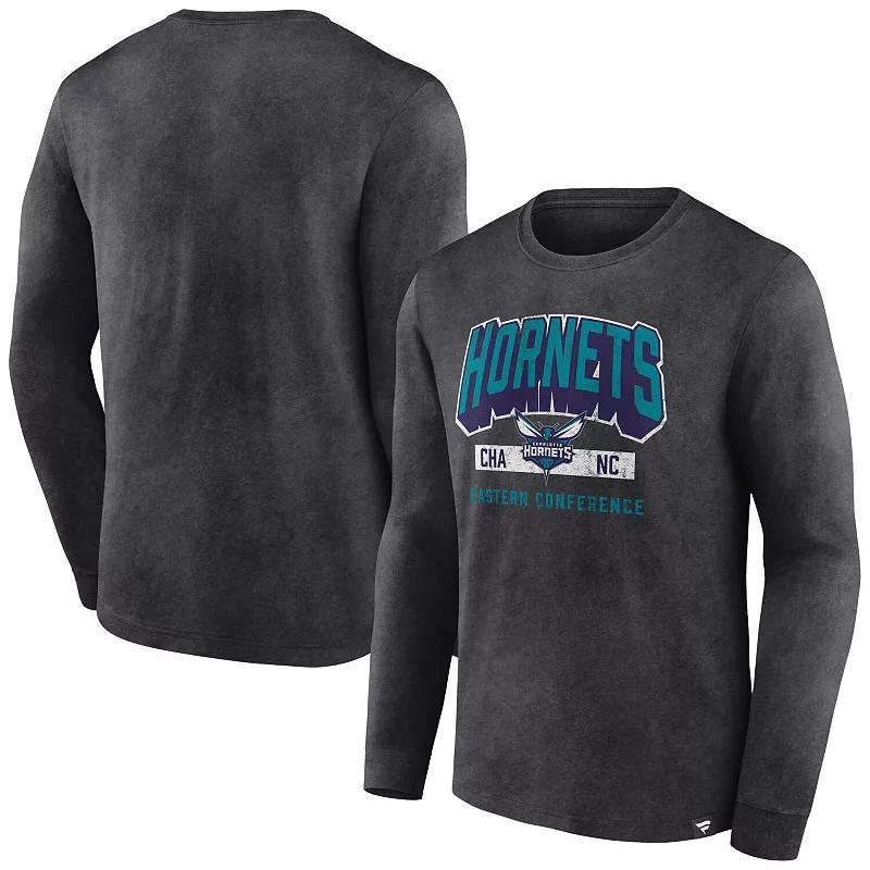 Mens Fanatics Branded Heather Charcoal Charlotte Hornets Front Court Press Snow Wash Long Sleeve T-Shirt Product Image