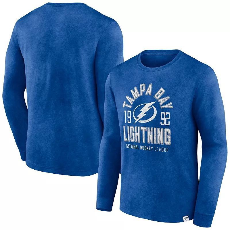 Mens Fanatics Heather Blue Distressed Tampa Bay Lightning Keep The Zone Long Sleeve T-shirt Product Image