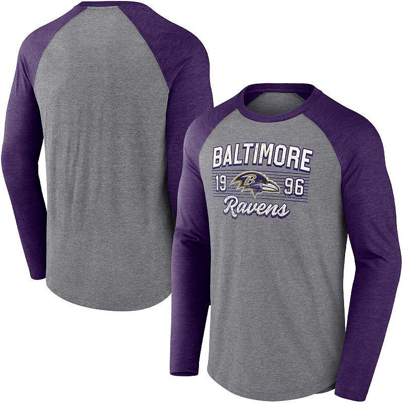 Mens Fanatics Branded Heathered Gray/Heathered Purple Baltimore Ravens Weekend Casual Raglan Long Sleeve T-Shirt Product Image