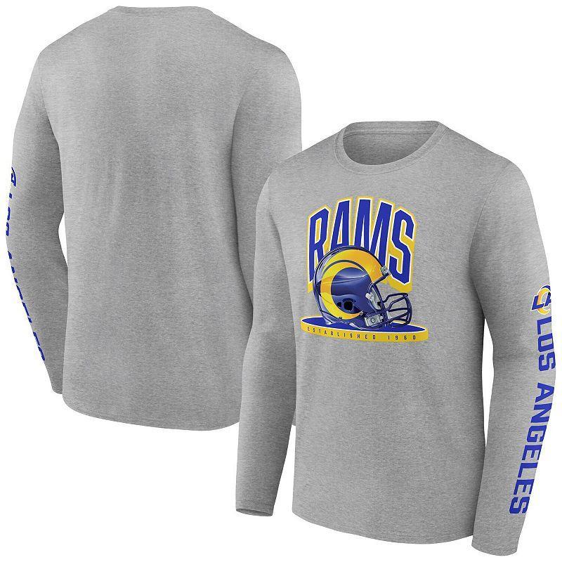 Mens Fanatics Branded Heather Gray Los Angeles Rams Helmet Platform Long Sleeve T-Shirt Product Image