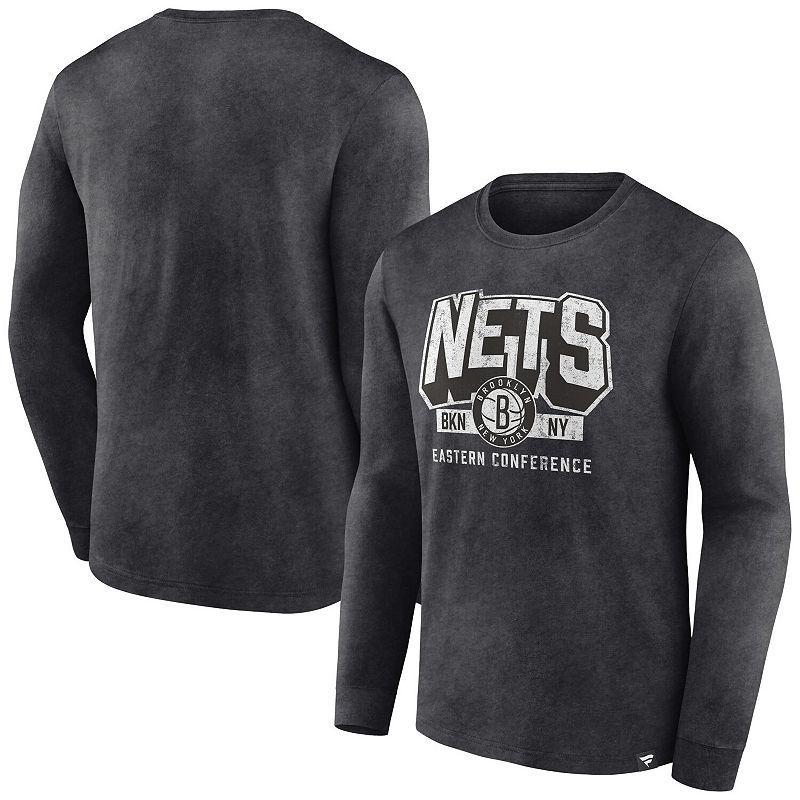 Mens Fanatics Branded Heather Charcoal Brooklyn Nets Front Court Press Snow Wash Long Sleeve T-Shirt Product Image