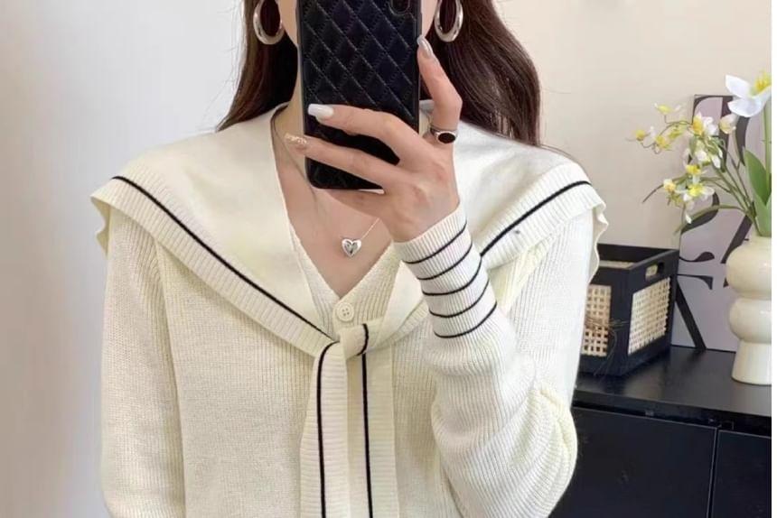 Collar Striped Ribbed Cardigan Product Image