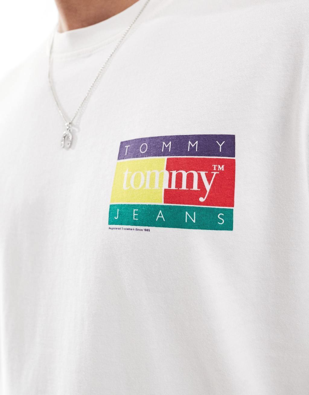 Tommy Jeans multicolor logo backprint t-shirt in white Product Image