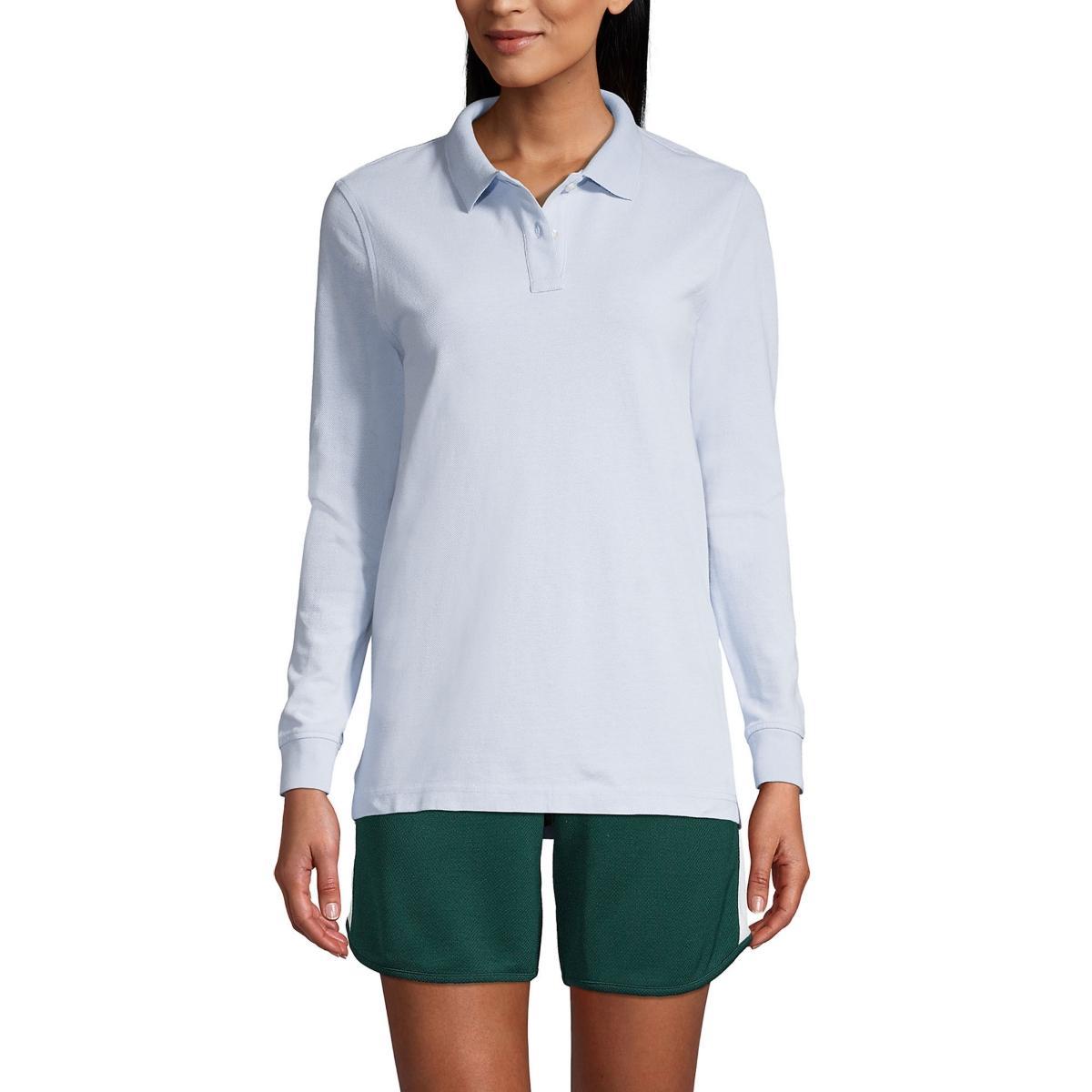 Lands End School Uniform Womens Tall Long Sleeve Mesh Polo Shirt Product Image