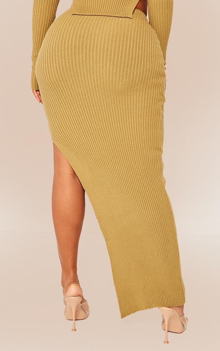 Shape Khaki Knit Split Side Detail Midaxi Skirt Product Image