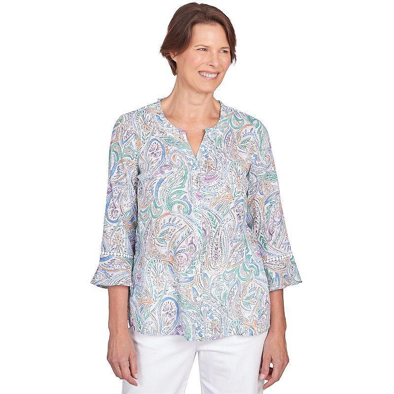 Alfred Dunner Petite Classic Pastels Paisley Flutter Sleeve Button Front Top Product Image