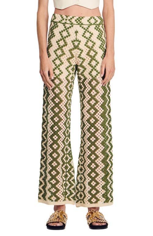 Sandro Henrik Geometric Crochet Wide Leg Pants Product Image