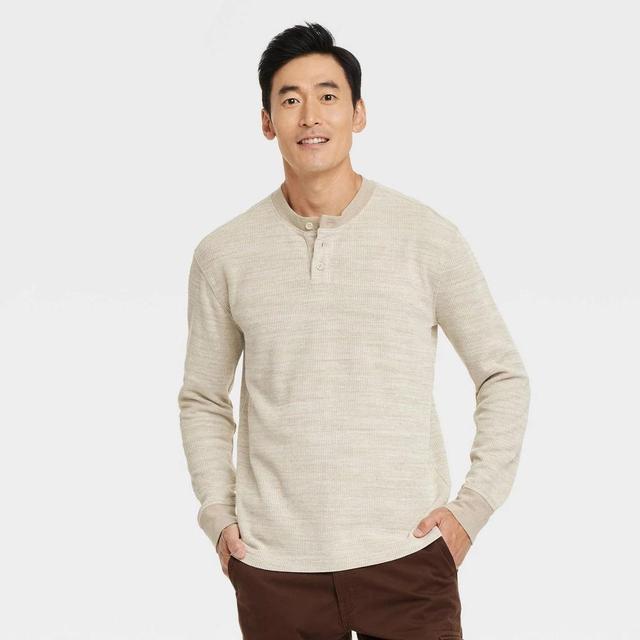 Mens Long Sleeve Textured Henley T-Shirt - Goodfellow & Co Khaki M Product Image