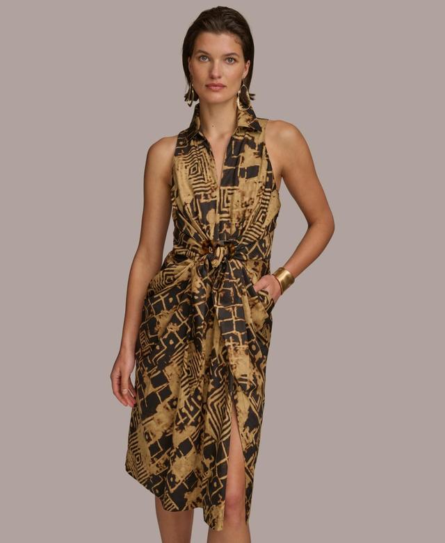 Women's Sleeveless Printed Tie-Front Shirtdress Product Image