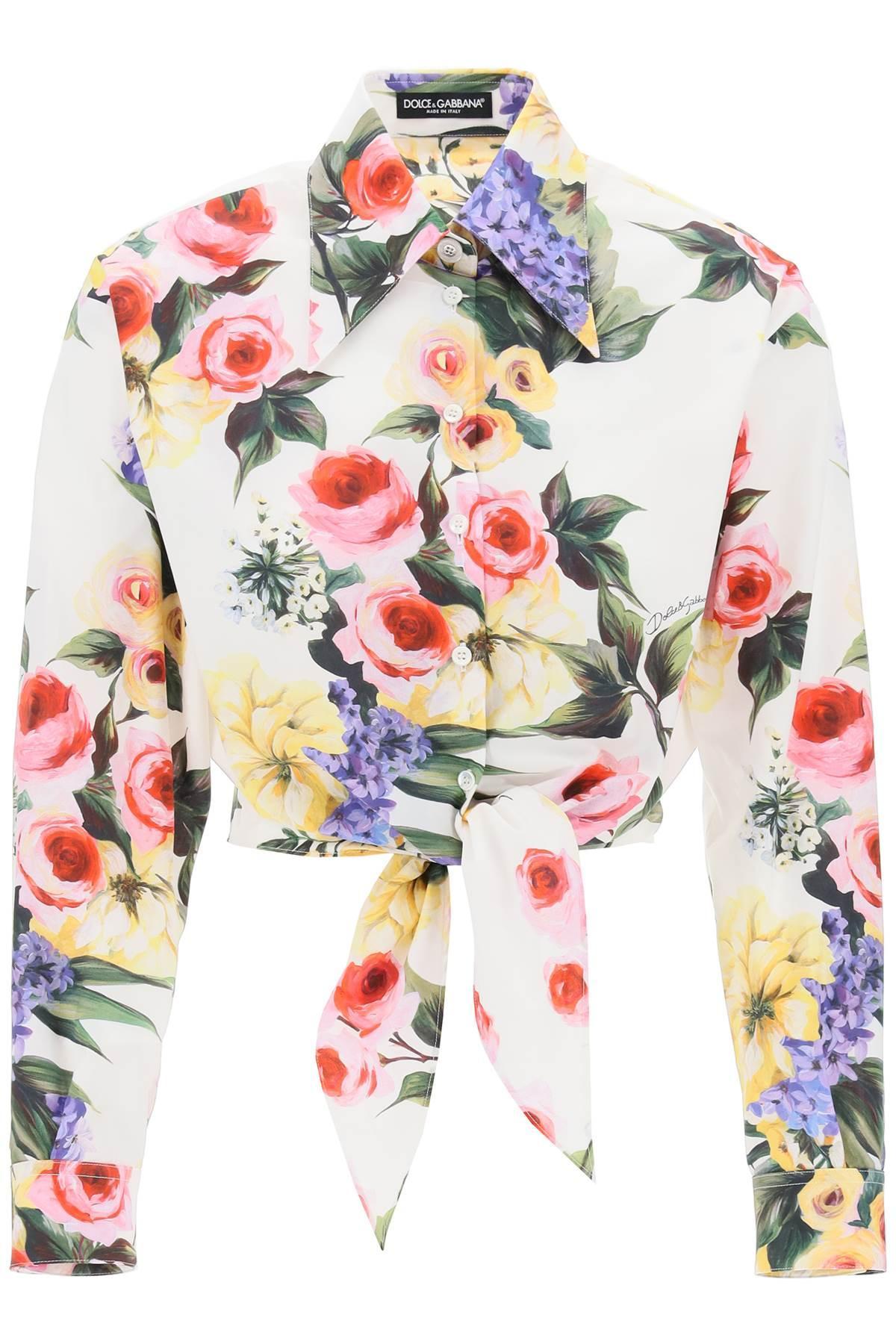 DOLCE & GABBANA Rose Garden Cropped Shirt In Hayb Giardino Bianco product image