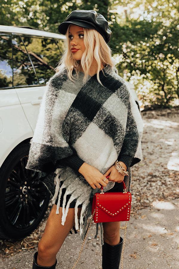 Cozy Debut Plaid Poncho In Charcoal Product Image