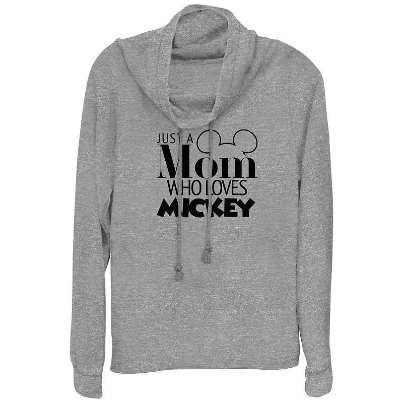 Disneys Mickey Mouse Just A Mom Who Loves Mickey Womens Cowlneck Graphic Lightweight Long Sleeve Gray Grey Product Image