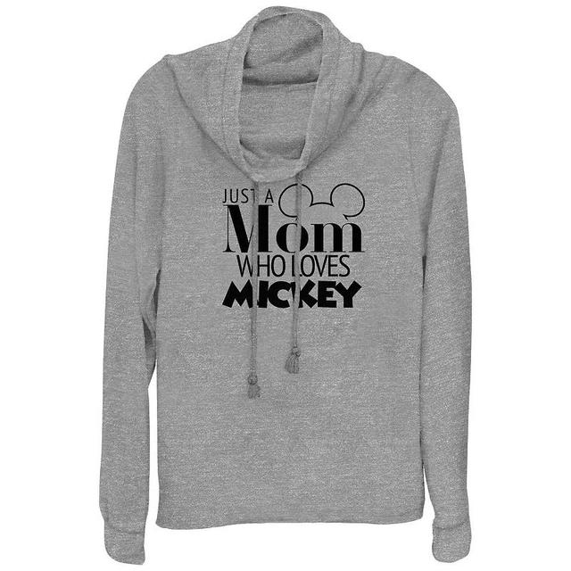 Disneys Mickey Mouse Just A Mom Who Loves Mickey Womens Cowlneck Graphic Lightweight Long Sleeve Gray Grey Product Image