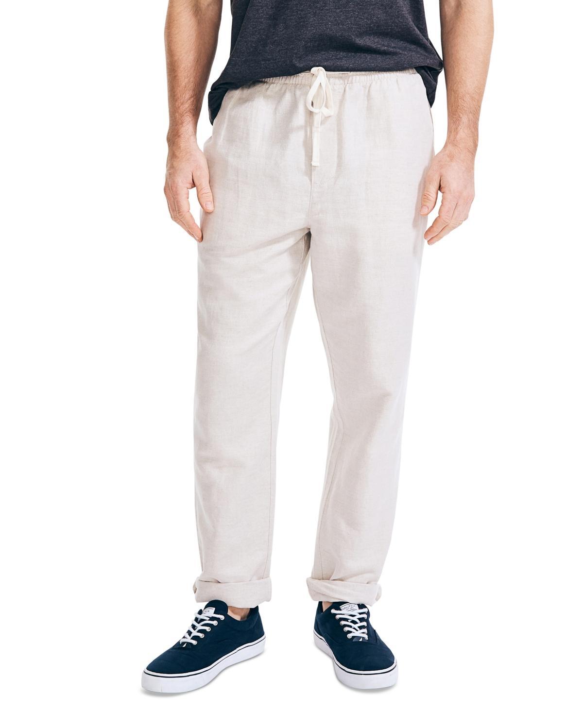 Nautica Men's Classic Fit Drawstring Linen Pants, White, Small Product Image