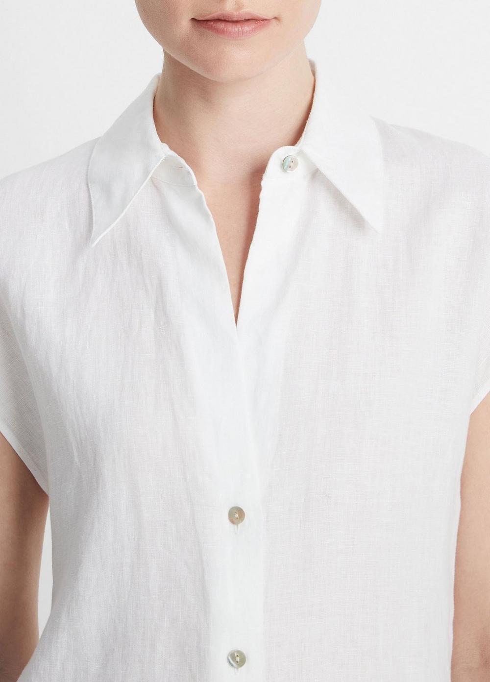 Linen Cap-Sleeve Button-Front Blouse Product Image