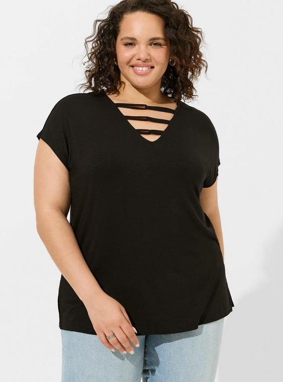 Slub V-Neck Twist Dolman Tee Product Image