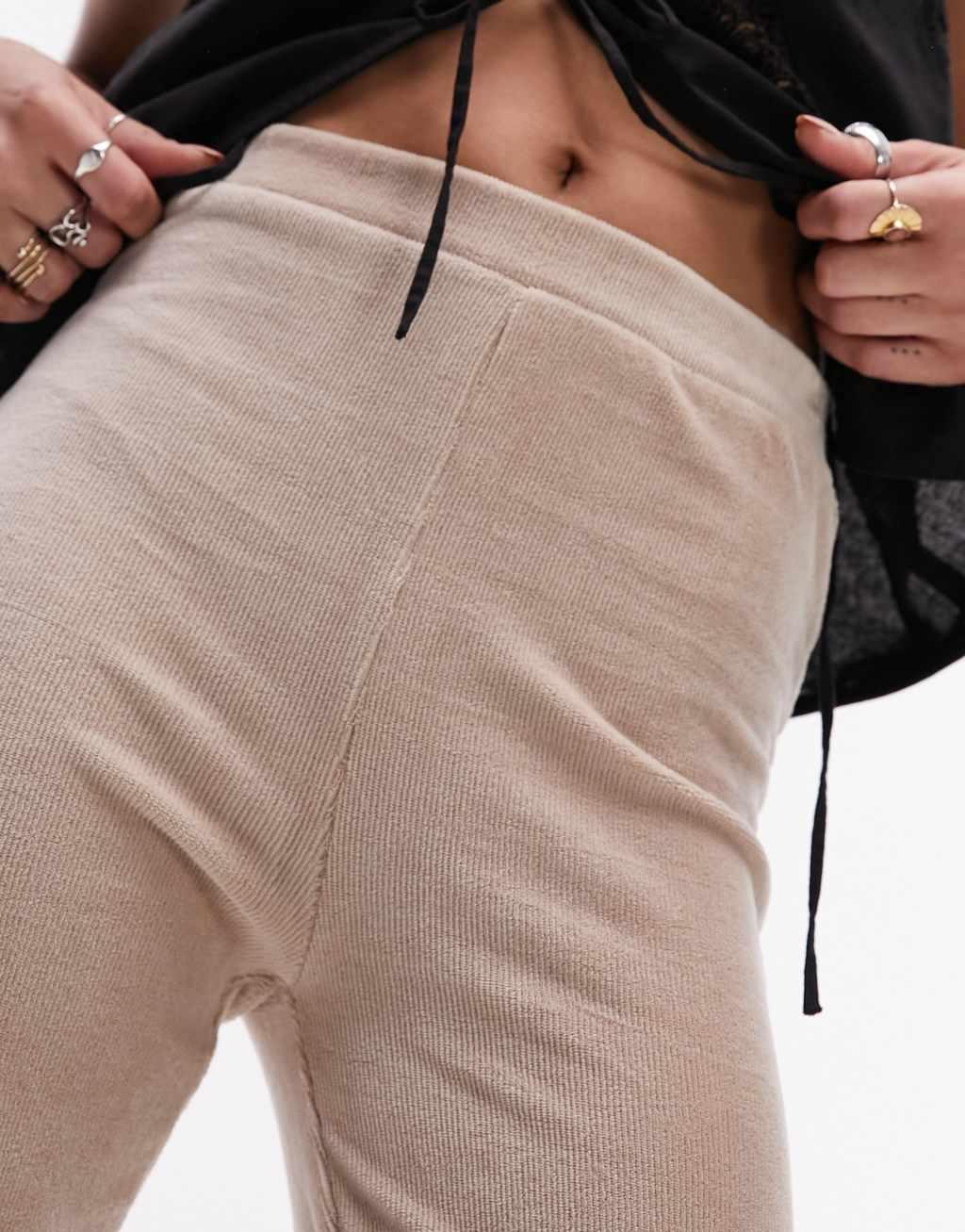 Topshop stretchy cord flare pants in stone Product Image