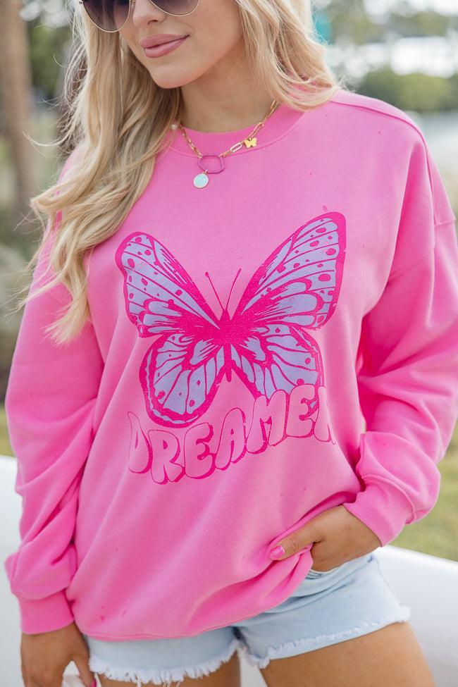 Butterfly Dreamer Pink Oversized Graphic Sweatshirt Product Image