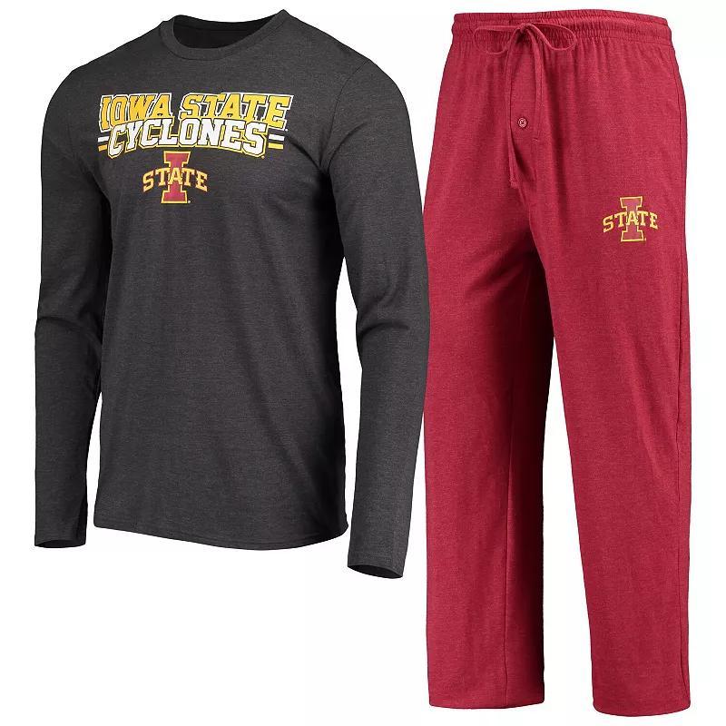 Mens Concepts Sport Cardinal/Heathered Charcoal Iowa State Cyclones Meter Long Sleeve T-Shirt & Pants Sleep Set Product Image