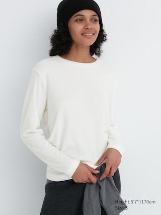 Womens Heattech Fleece Crew Neck Long-Sleeve T-Shirt Off White Small UNIQLO US Product Image