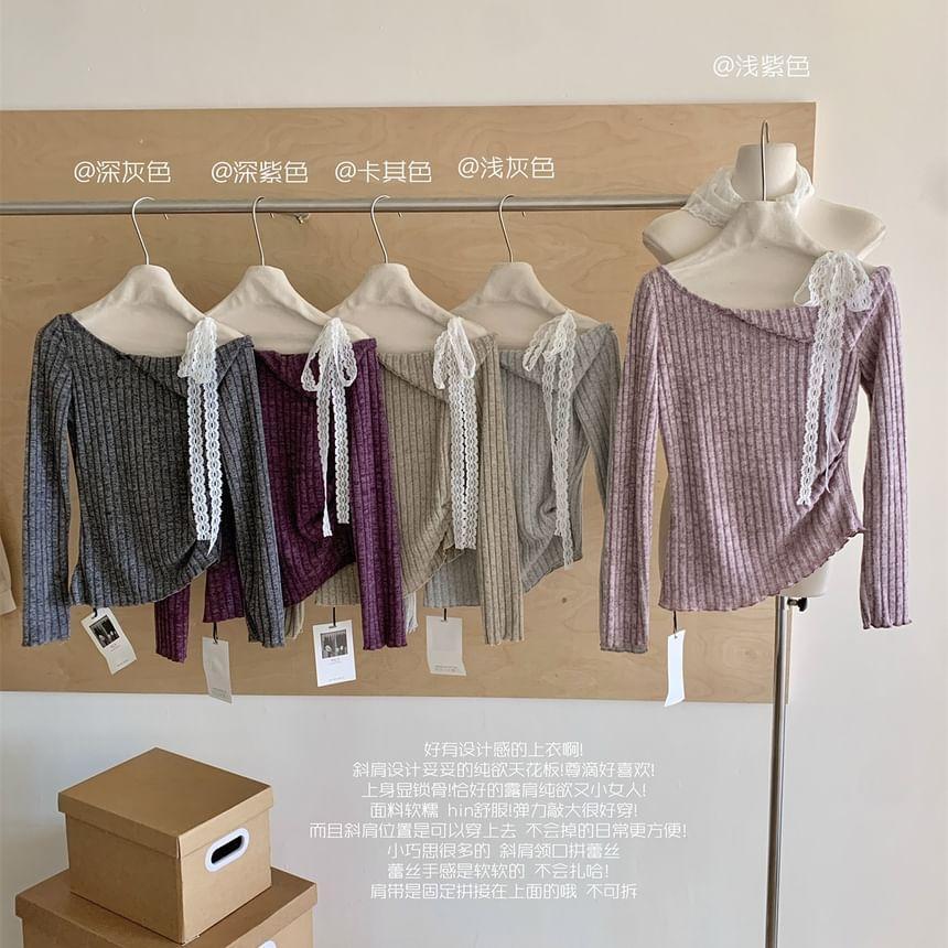 Long-Sleeve Boatneck Asymmetrical Knit Top Product Image