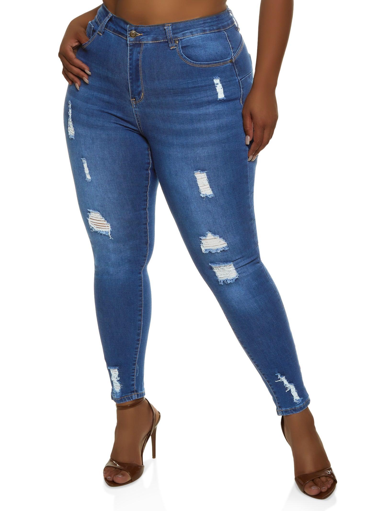 Womens Plus Size WAX High Rise Distressed Push Up Skinny Jeans Product Image