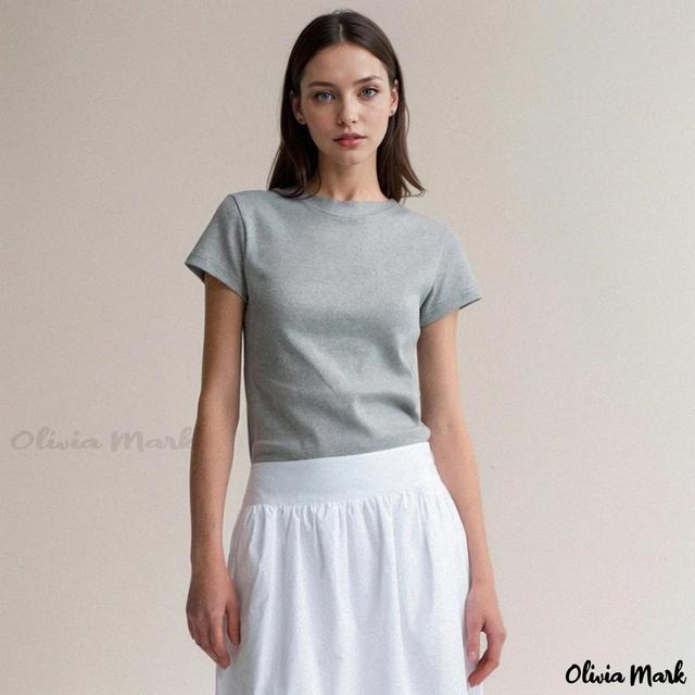 Olivia Mark –  Premium Short Sleeve Round Neck T-Shirt – Casual Loose Fit and Classic Solid Color Design Product Image