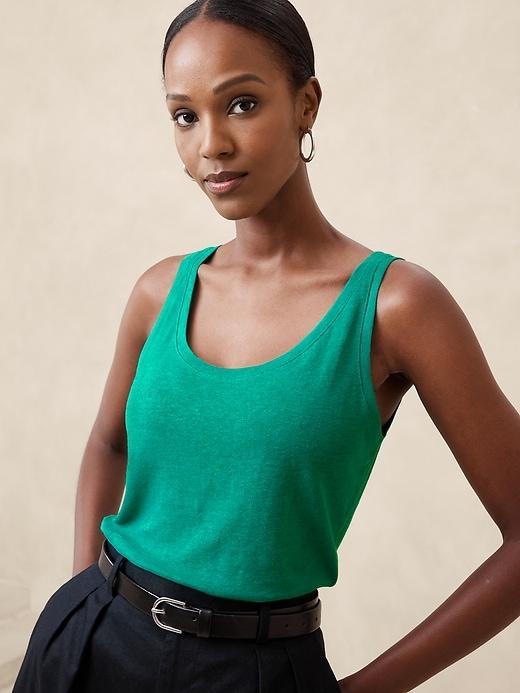 Linen-Blend Scoop-Neck Tank Product Image