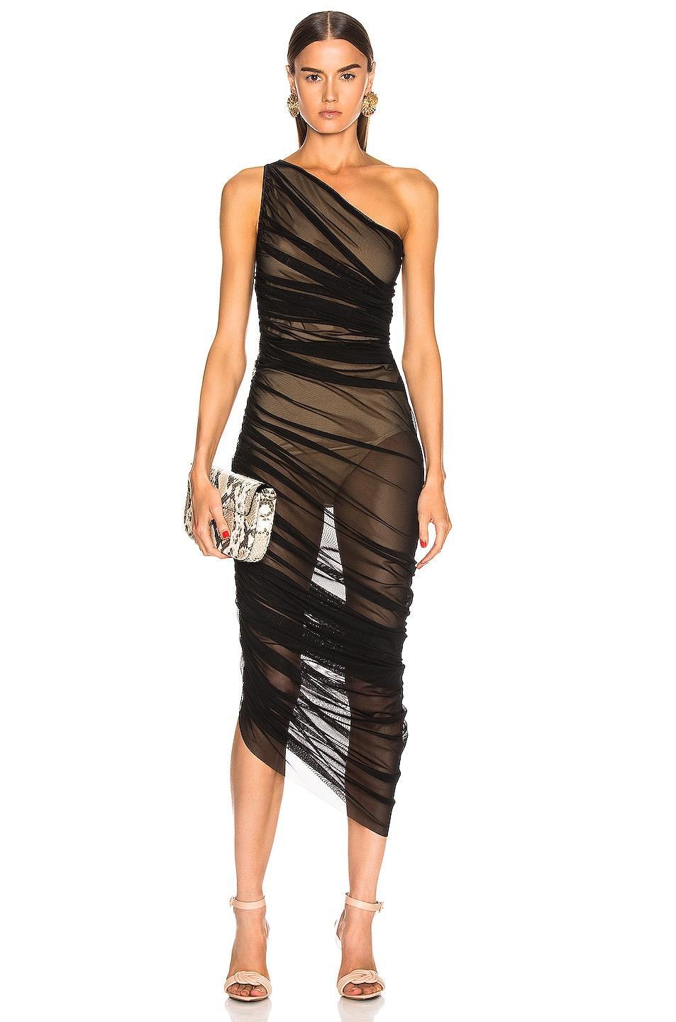 Norma Kamali Diana Gown in Black Mesh - Black. Size S (also in XS, M, L, XL). Product Image