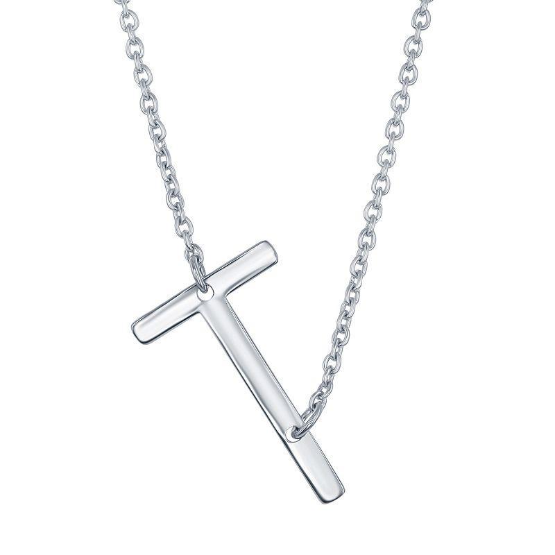 Sterling Silver Sideways Initial Necklace, Womens Sterling J Product Image