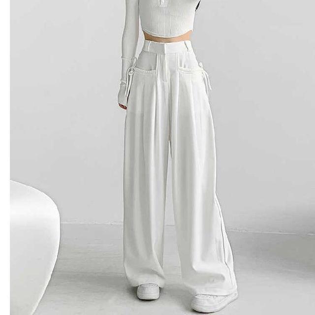 High Waist Plain Loose-Fit Wide-Leg Dress Pants Product Image