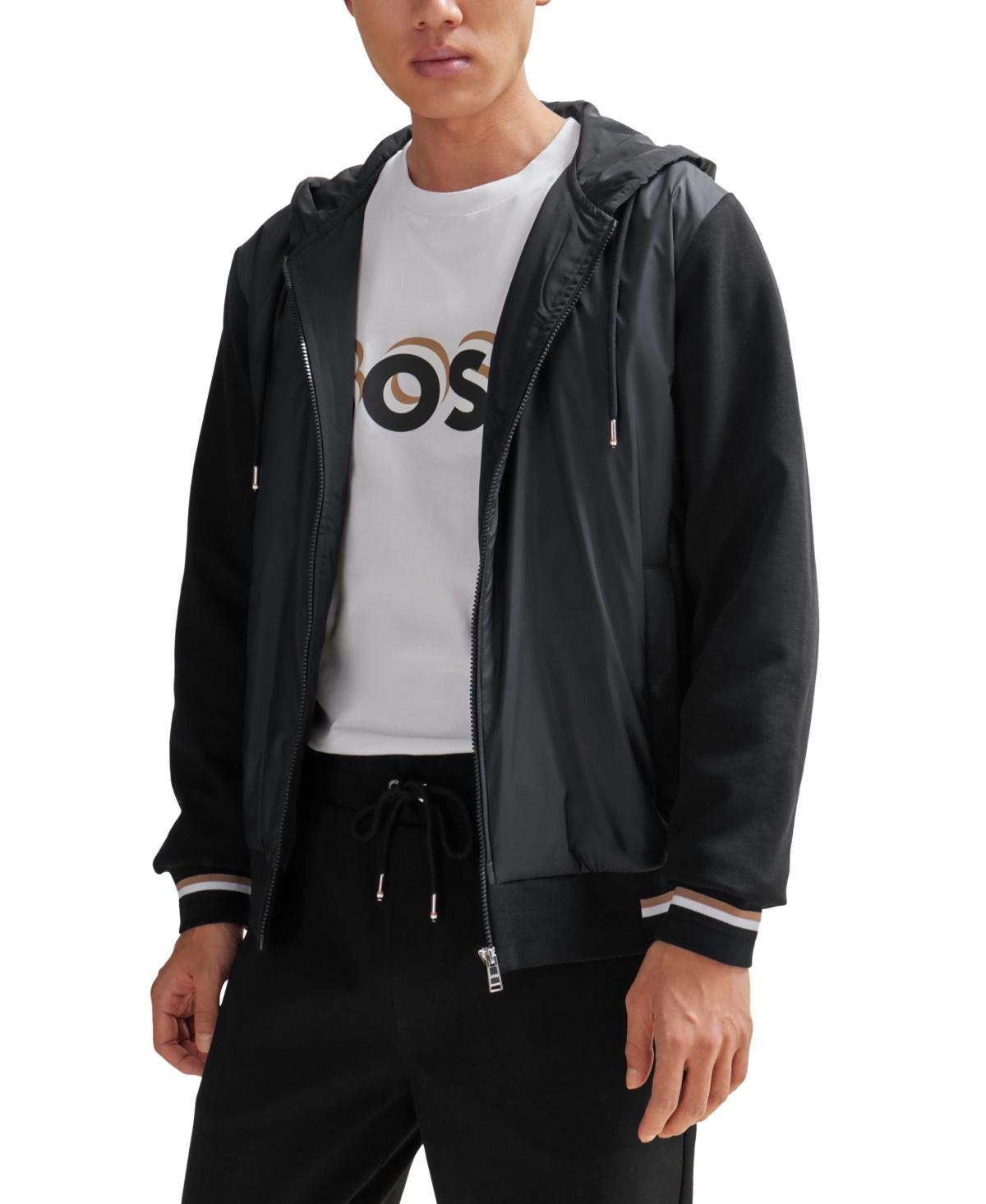 Boss by Hugo Boss Mens Mixed-Material Zip-Up Hoodie Product Image