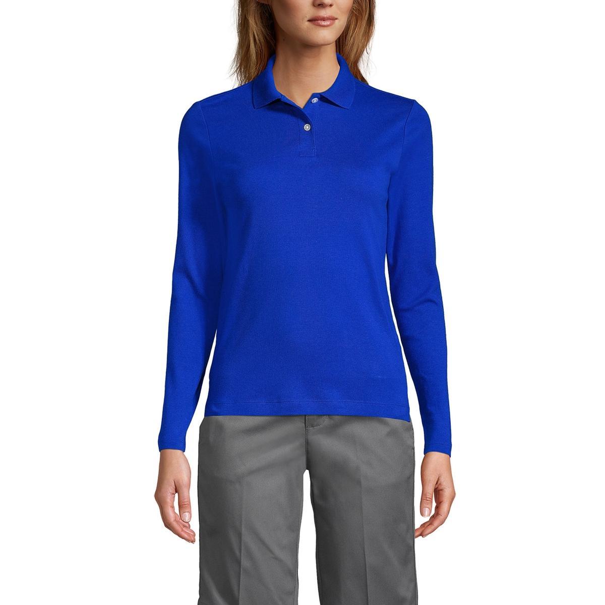 Womens Lands End School Uniform Long Sleeve Interlock Polo Shirt Product Image