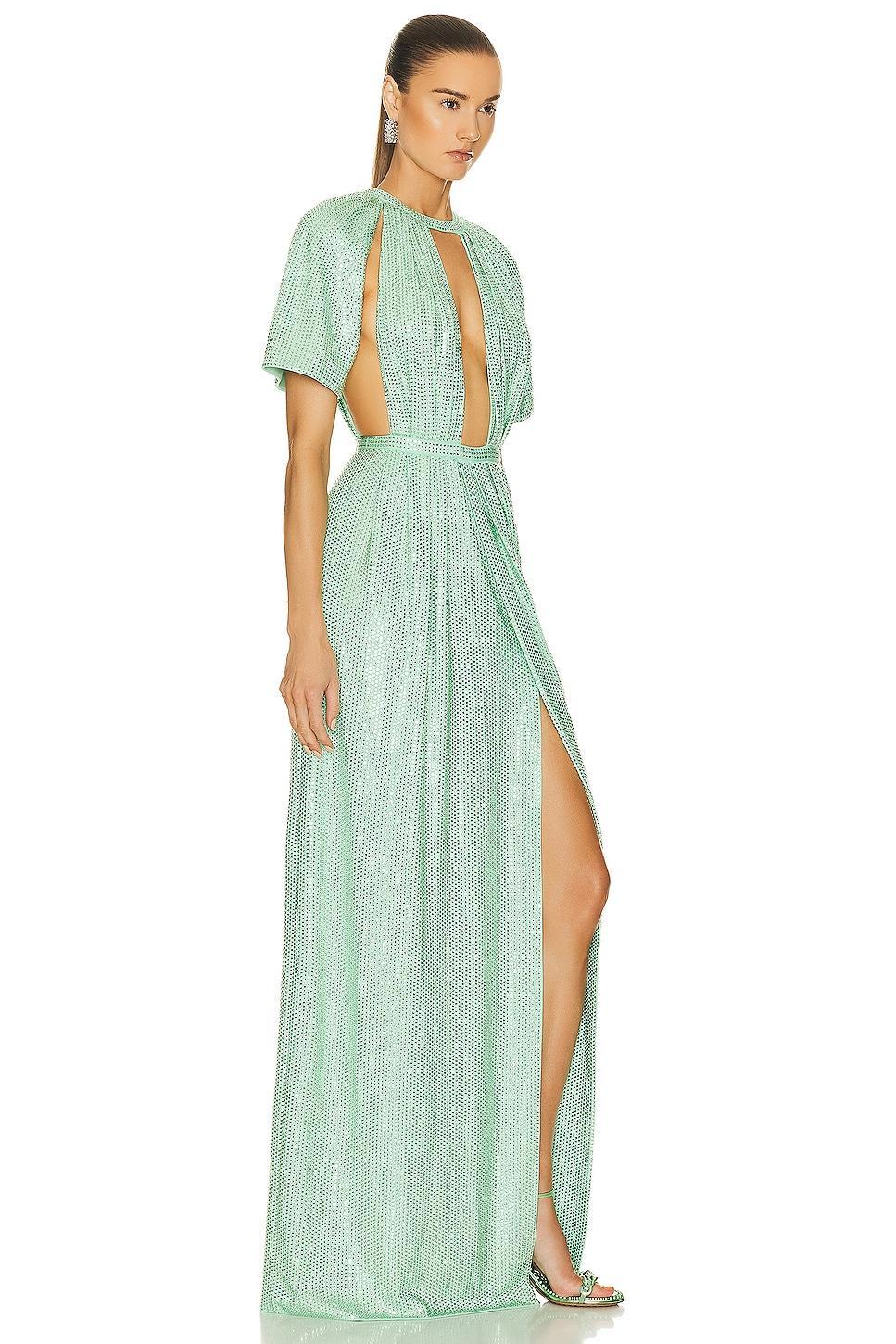 AREA Crystal Embellished Flutter Sleeve Gown Mint. (also in M). Product Image