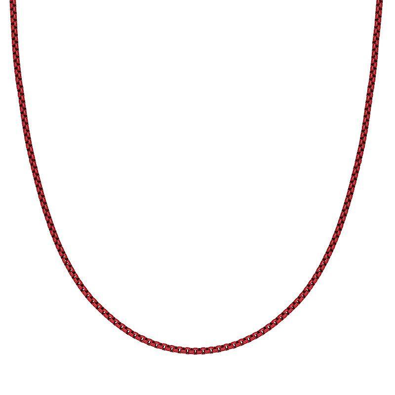 Mens LYNX Red Acrylic Coated Stainless Steel 3mm Box Chain Necklace Product Image