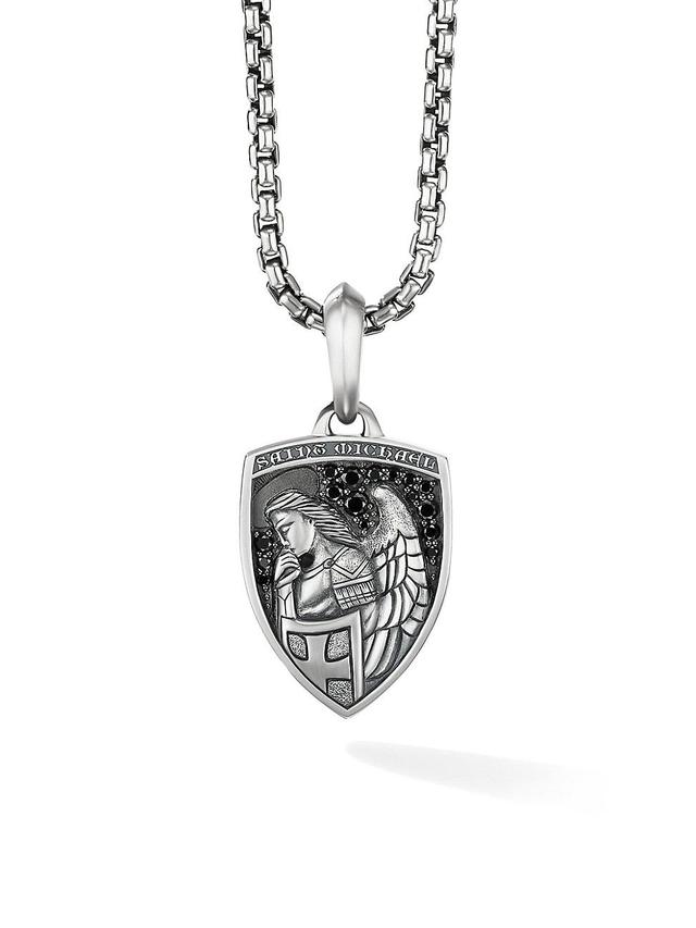 Mens Amulets St. Michael Sterling Silver & Pav Black Diamond Pendant Product Image