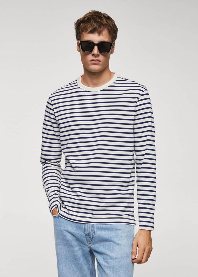 MANGO MAN - Striped long sleeves t-shirt dark navyMen Product Image