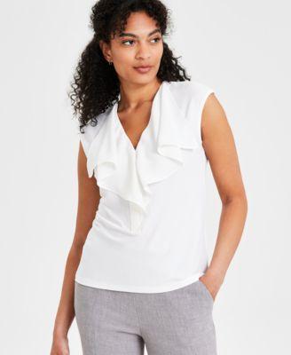 Petite Sleeveless Ruffled V-Neck Top Product Image