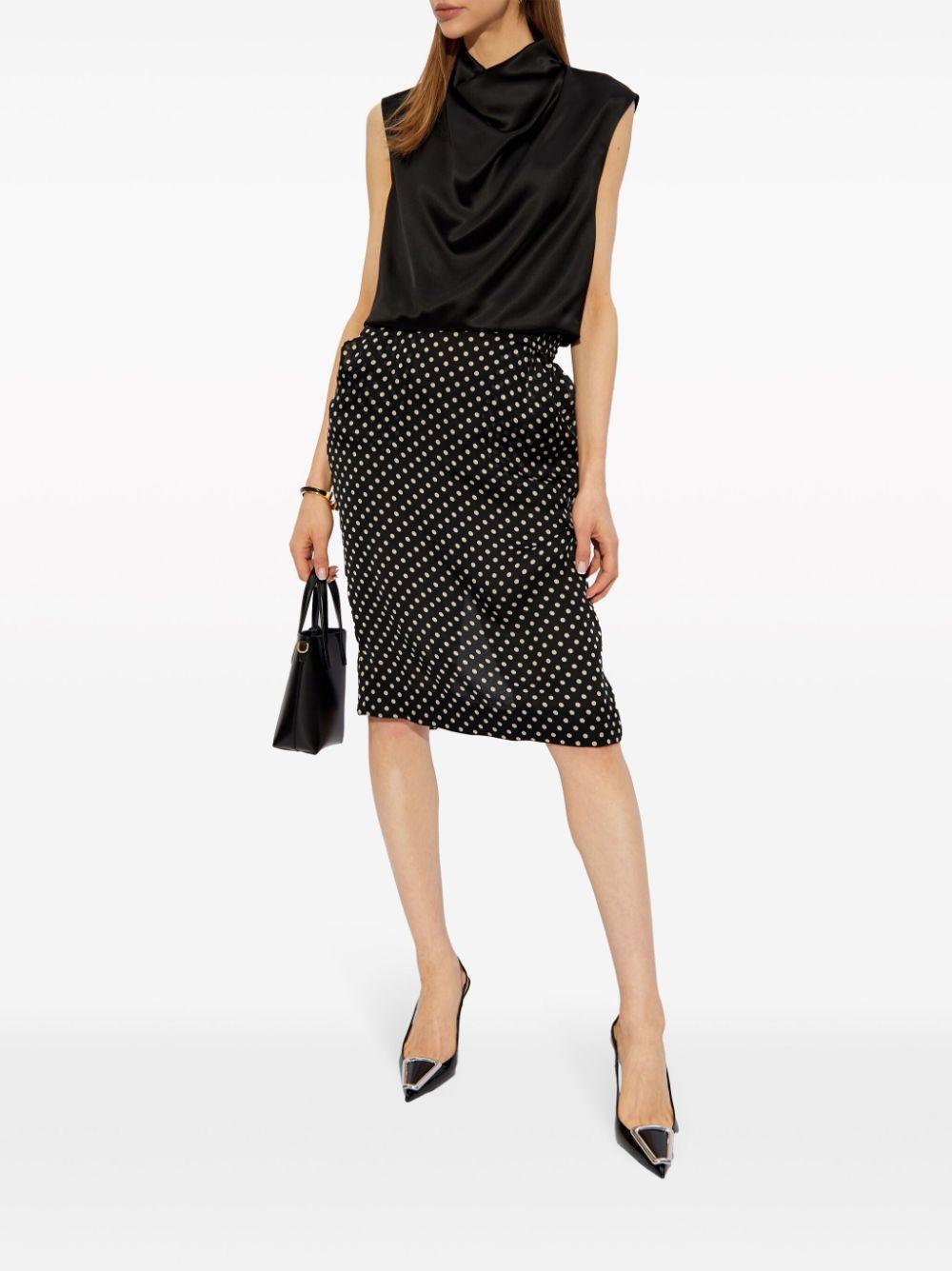 SAINT LAURENT Draped Polka-dot Silk-chiffon Midi Skirt In Black Product Image