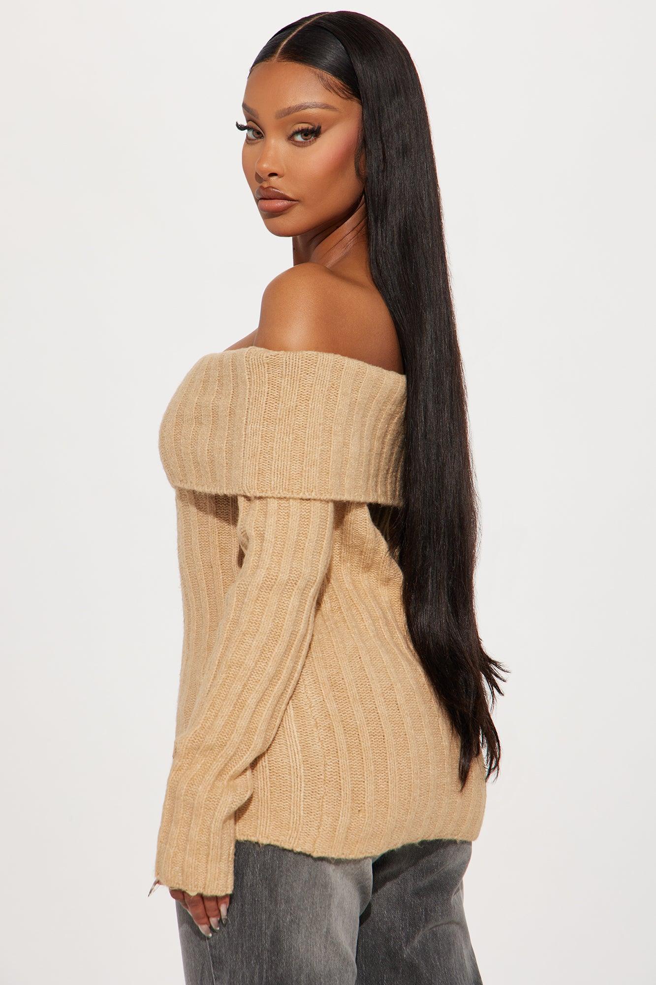 Mid City Off Shoulder Sweater - Taupe Product Image