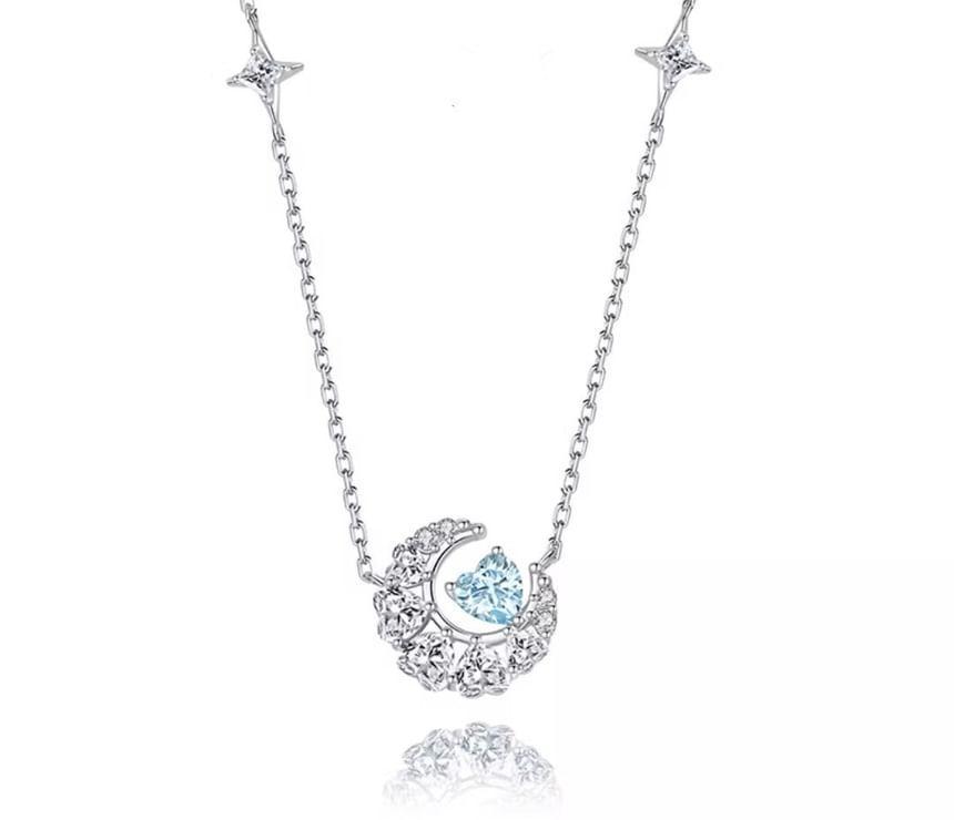 Moon Rhinestone Pendant Sterling Silver Necklace Product Image