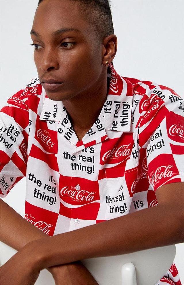 Brixton Men's x Coca-Cola Bunker Camp Shirt in White/Red - Product Image