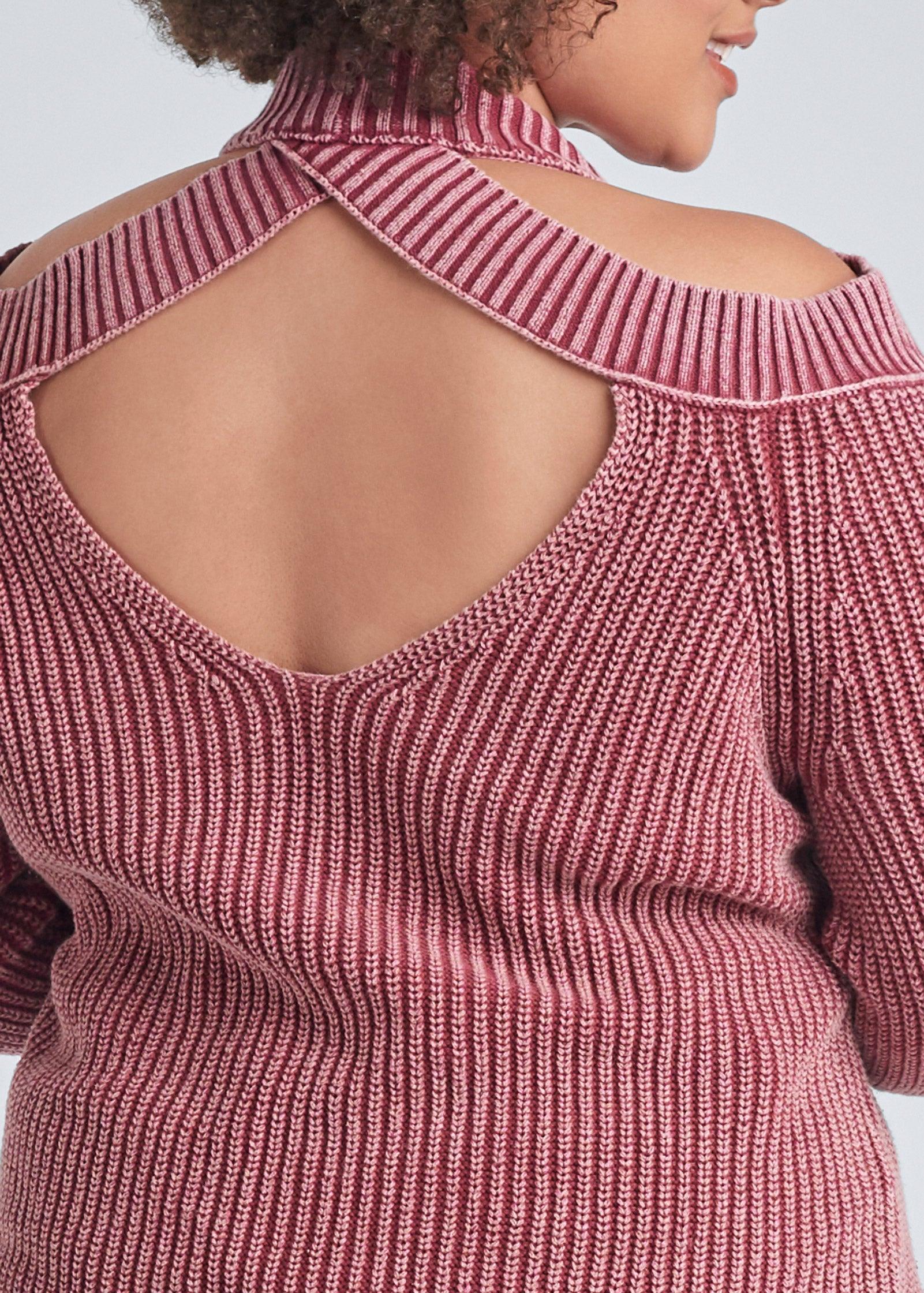 Cold Shoulder Mock Neck Sweater - Pink Product Image