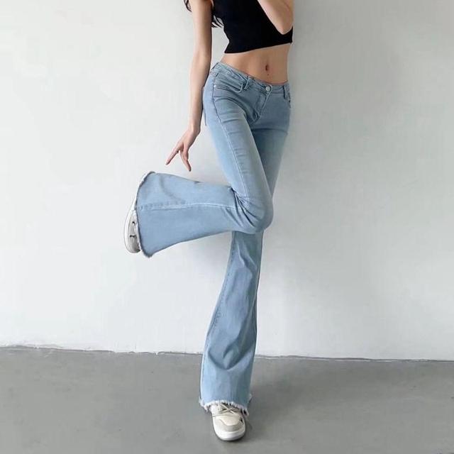 Low Waist Washed Tassel Bootcut Jeans Product Image