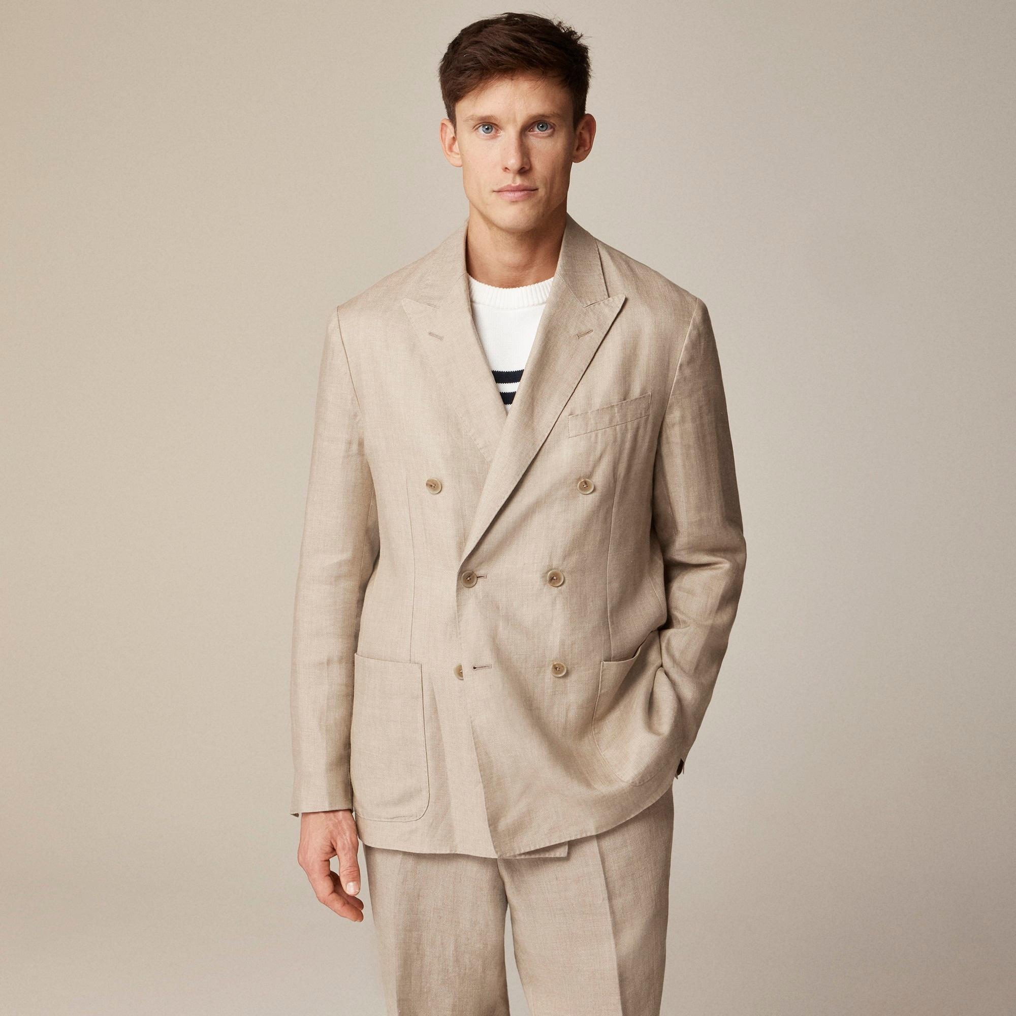 Crosby Classic-fit double-breasted unstructured suit jacket in linen blend Product Image