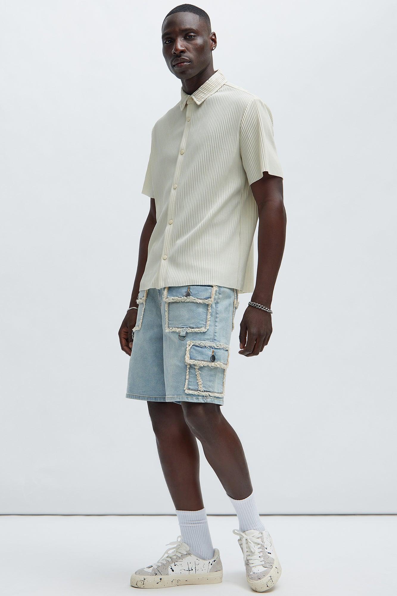 More Than Two Twill Cargo Shorts - Light Blue Wash Product Image