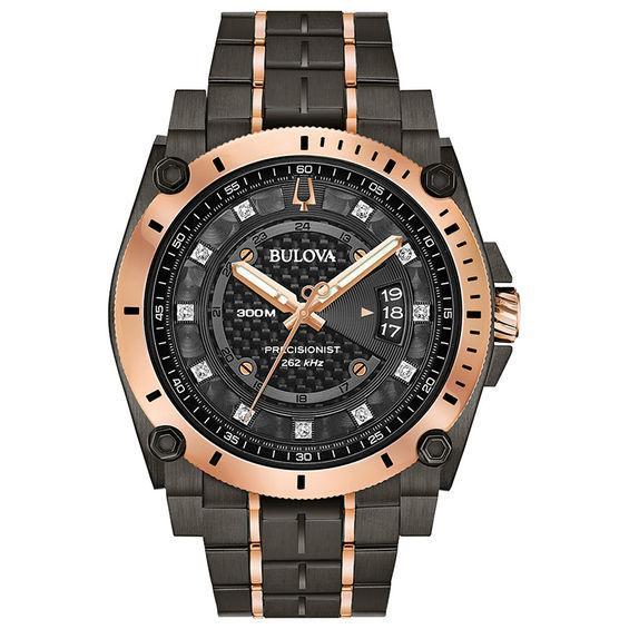 Bulova Men's Gray And Rose Gold-Tone Stainless Steel Precisionist Champlain Diamond-Accent Bracelet Watch 46.5Mm Product Image